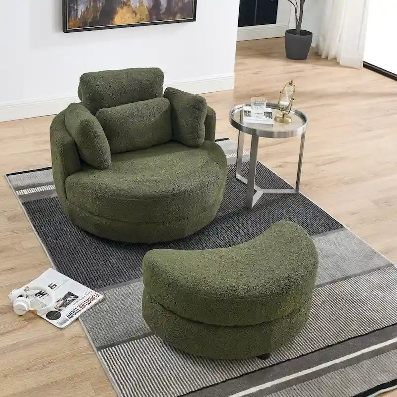 Green Modern 52 Swivel Barrel Chair with Storage Ottoman
