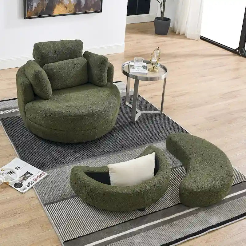 Green Modern 52 Swivel Barrel Chair with Storage Ottoman