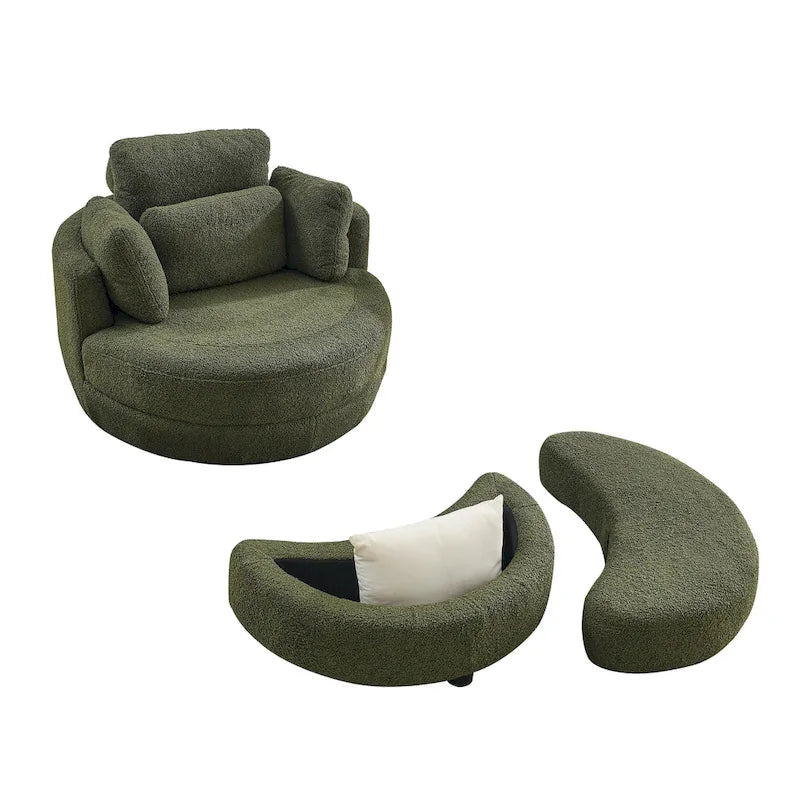Green Modern 52 Swivel Barrel Chair with Storage Ottoman