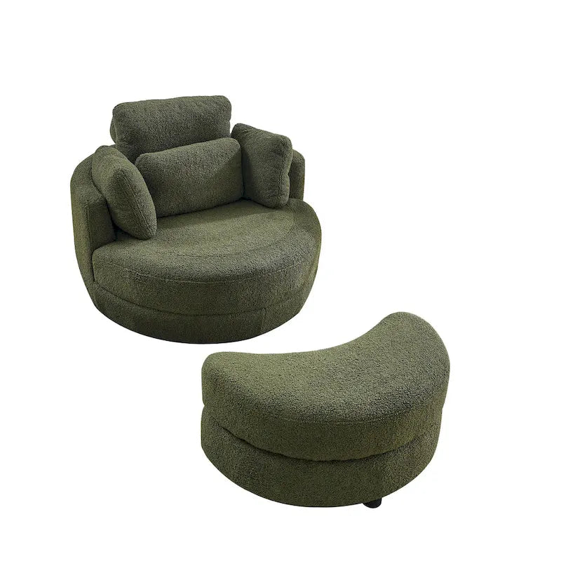 Green Modern 52 Swivel Barrel Chair with Storage Ottoman