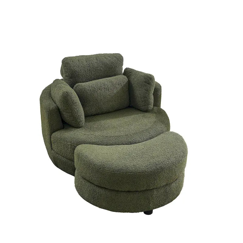 Green Modern 52 Swivel Barrel Chair with Storage Ottoman