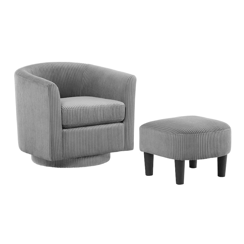 Grey Corduroy Swivel Accent Chair with Ottoman, 360°, 1-Seat
