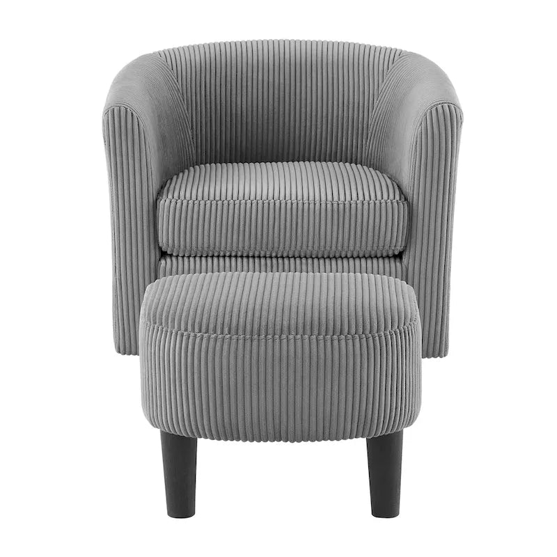 Grey Corduroy Swivel Accent Chair with Ottoman, 360°, 1-Seat