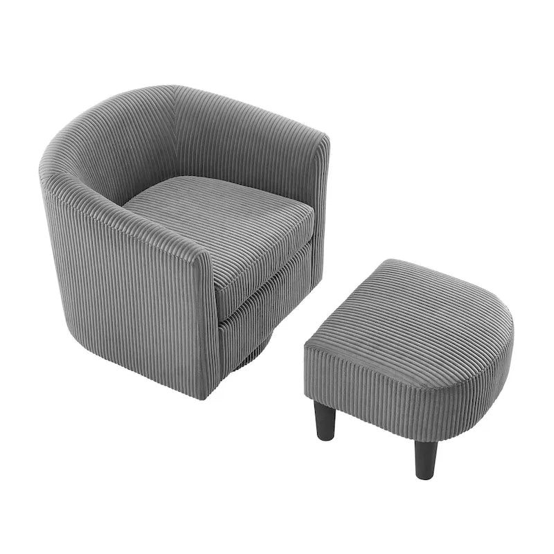 Grey Corduroy Swivel Accent Chair with Ottoman, 360°, 1-Seat