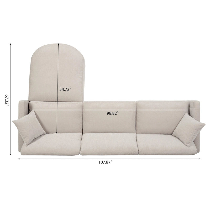 Beige 107.87 Spacious 4 Seater Sectional Sofa with Movable Ottoman, Removable Cushions, and Convenient Armrest Storage