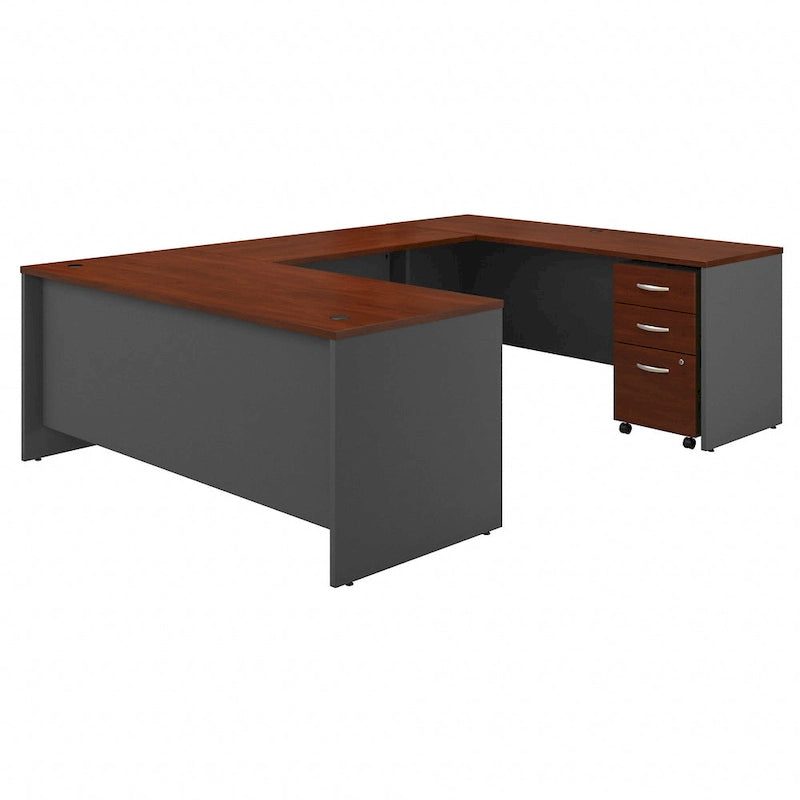 U-Shaped Desk Bundle with Mobile File Cabinet, 1-Person, 72W