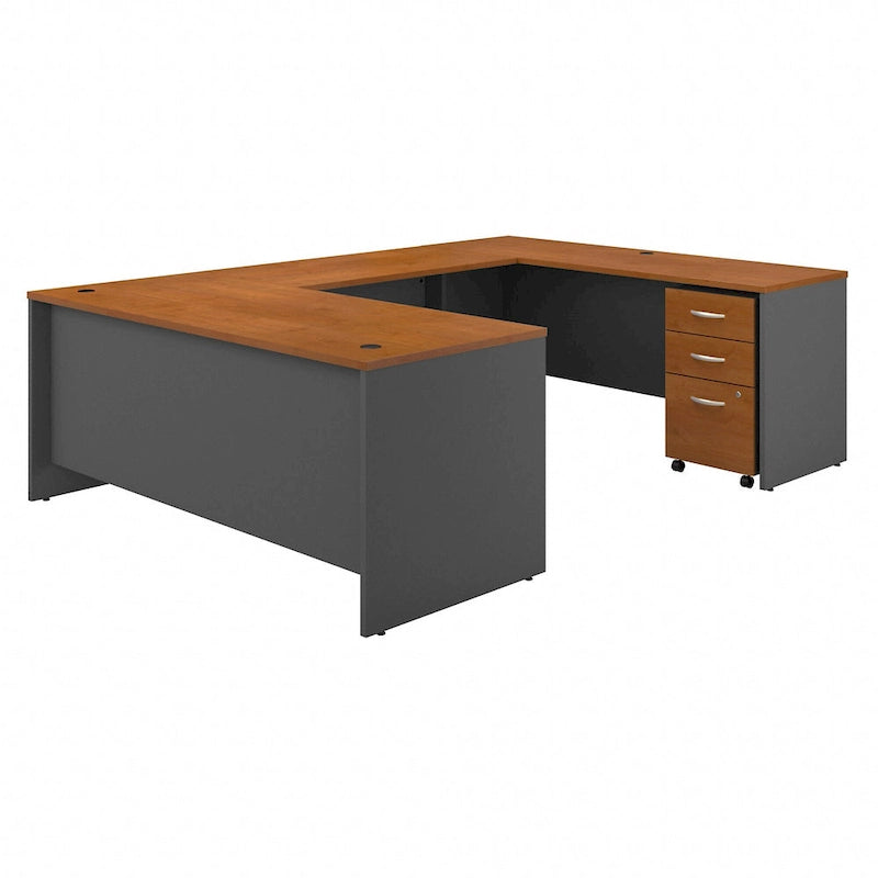 U-Shaped Desk Bundle with Mobile File Cabinet, 1-Person, 72W