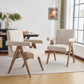 Beige / Charcoal Fabric Arm Dining Chair with Weathered Wood Legs, Set of 2