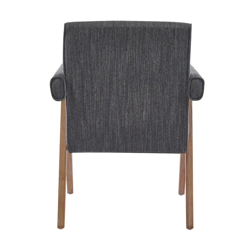 Beige / Charcoal Fabric Arm Dining Chair with Weathered Wood Legs, Set of 2