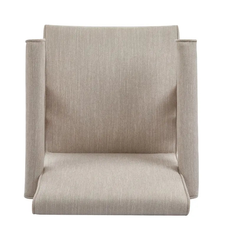 Beige / Charcoal Fabric Arm Dining Chair with Weathered Wood Legs, Set of 2