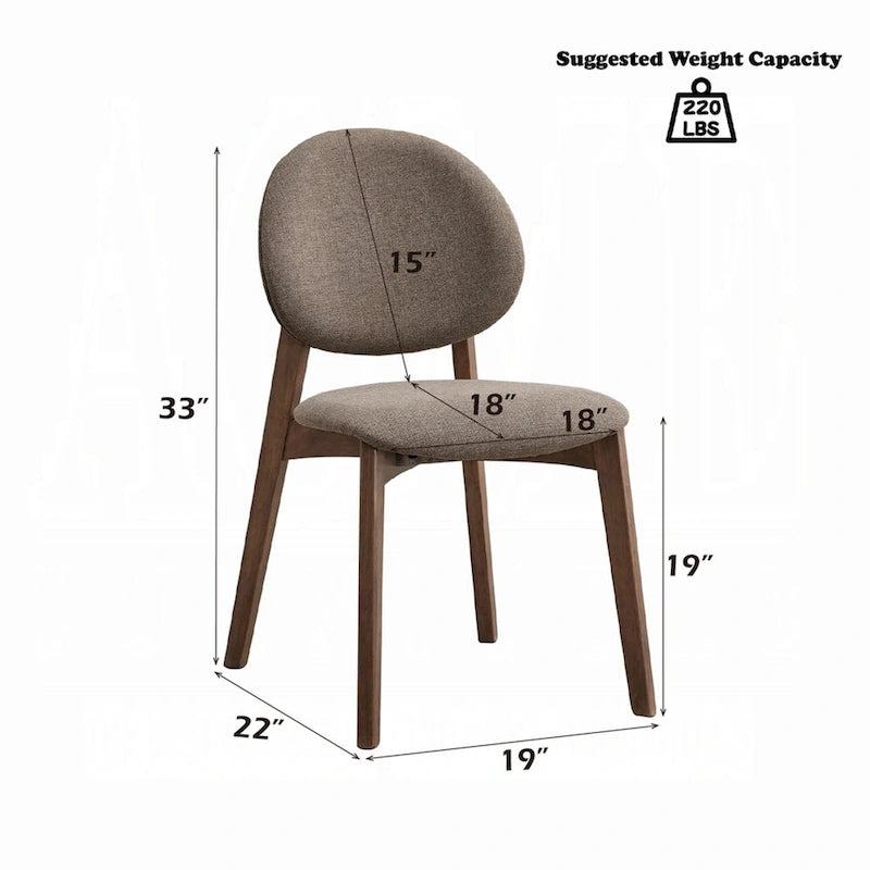 Light Brown Linen Walnut Dining Side Chair, Set of 2