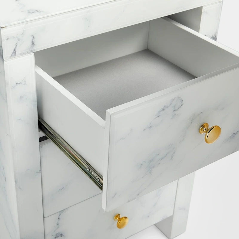 Modern marble NightstandTempered Glass Nightstand with 3 Drawers, Storage CabinetMinimalist Practical Sofa End Side Table