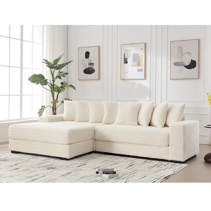 Beige 111 Corduroy L-Shaped Sectional Sofa with Oversized Left Chaise