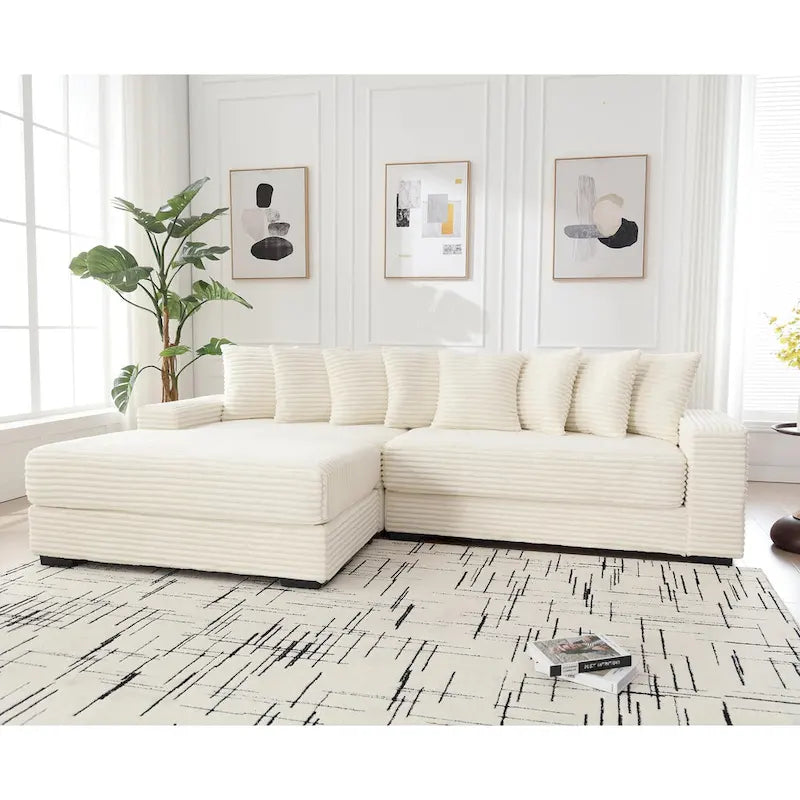 Beige 111 Corduroy L-Shaped Sectional Sofa with Oversized Left Chaise