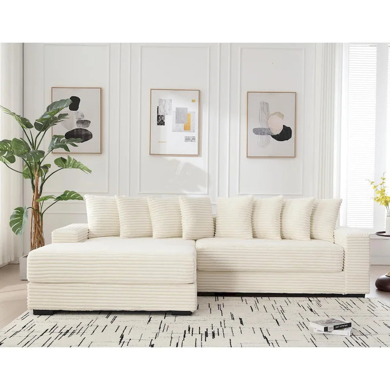 Beige 111 Corduroy L-Shaped Sectional Sofa with Oversized Left Chaise