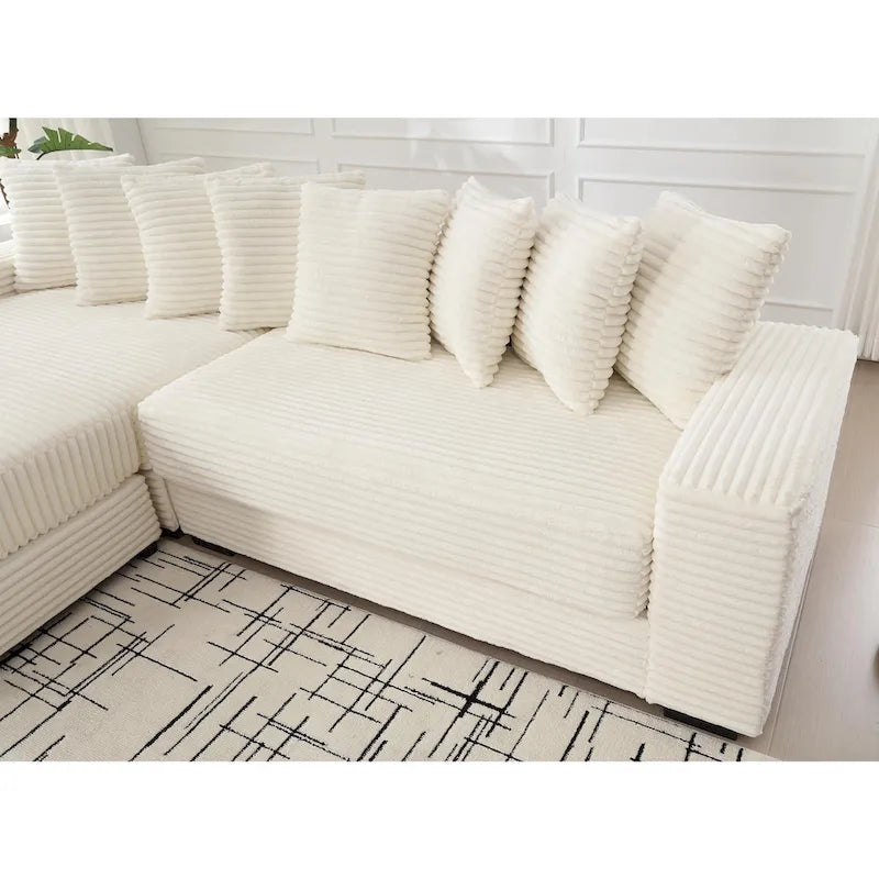Beige 111 Corduroy L-Shaped Sectional Sofa with Oversized Left Chaise