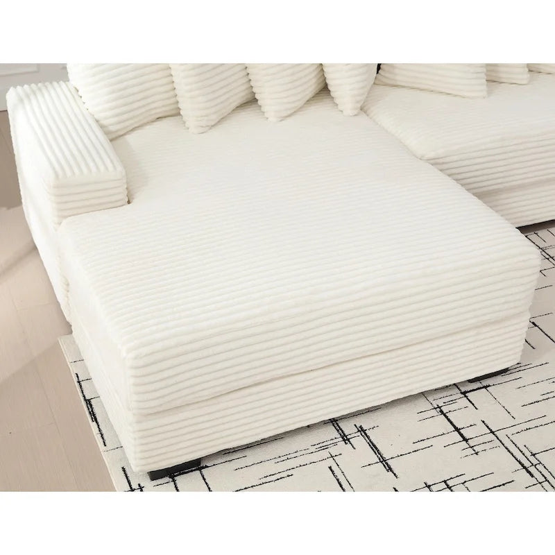 Beige 111 Corduroy L-Shaped Sectional Sofa with Oversized Left Chaise