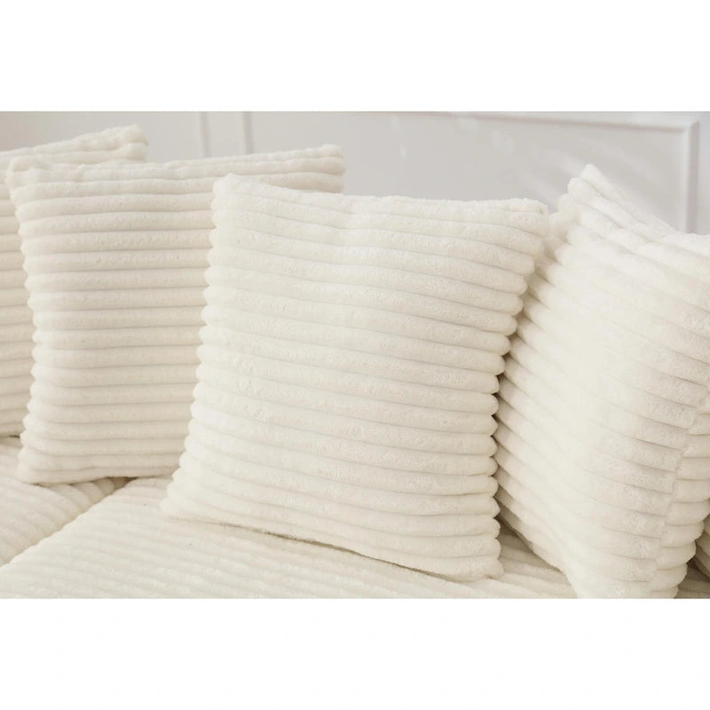 Beige 111 Corduroy L-Shaped Sectional Sofa with Oversized Left Chaise