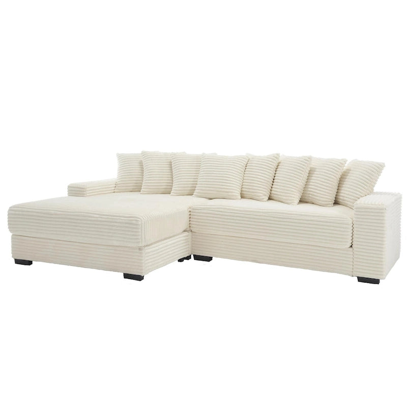 Beige 111 Corduroy L-Shaped Sectional Sofa with Oversized Left Chaise