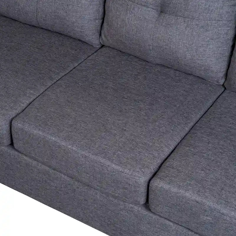 Grey 105.2 Reversible L-Shaped 6-Seater Sectional Sofa with Storage Ottoman and Cup Holders, Space-Saving Linen Design