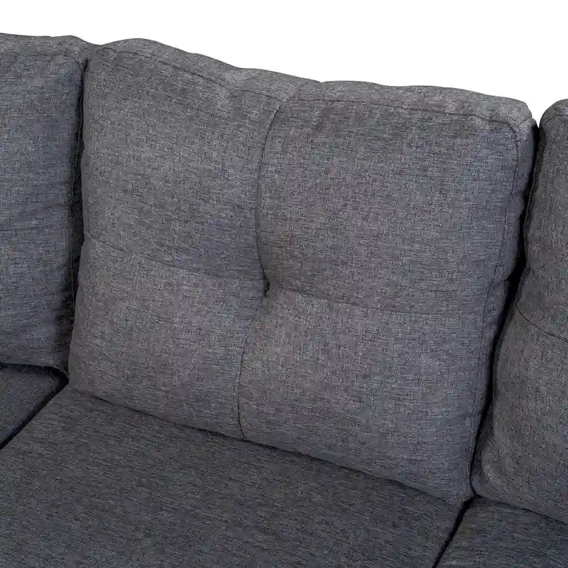 Grey 105.2 Reversible L-Shaped 6-Seater Sectional Sofa with Storage Ottoman and Cup Holders, Space-Saving Linen Design