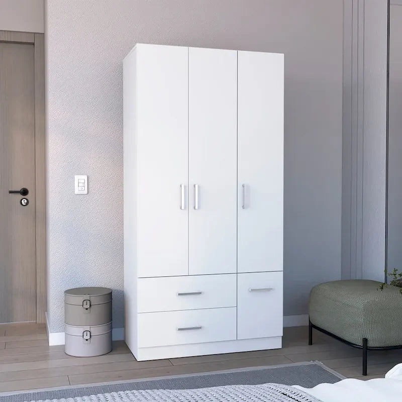 18.7 Modern Four-door Armoire with Hanging Rod, Two Drawers and 6 Shelves