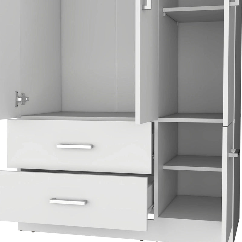 18.7 Modern Four-door Armoire with Hanging Rod, Two Drawers and 6 Shelves