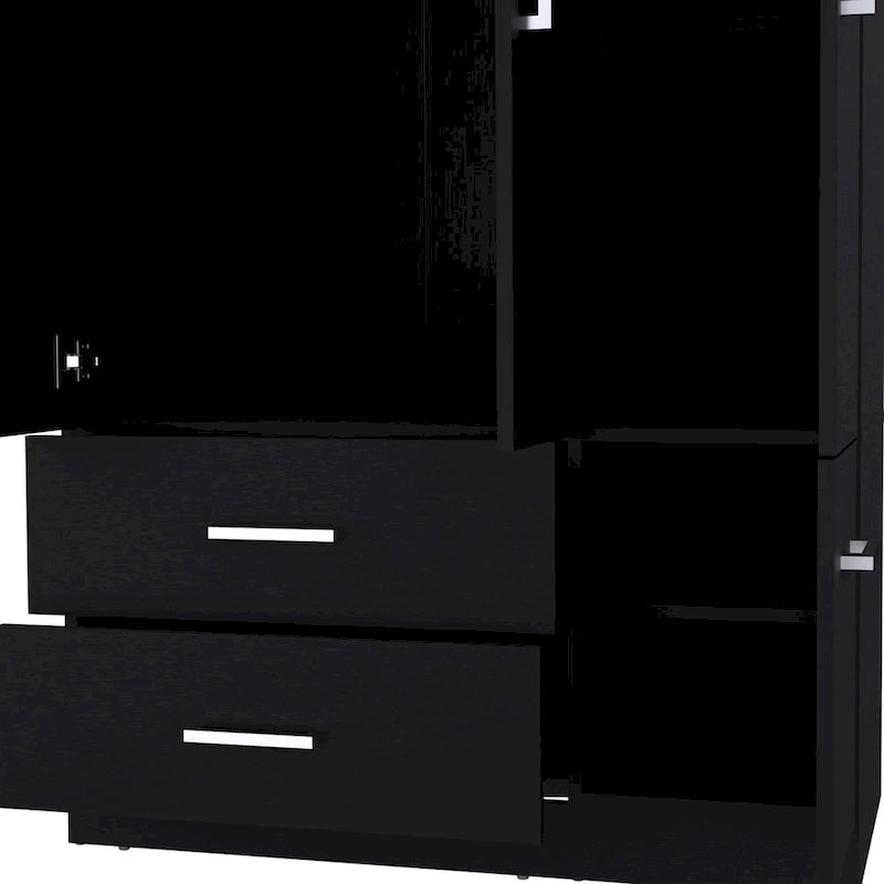 18.7 Modern Four-door Armoire with Hanging Rod, Two Drawers and 6 Shelves