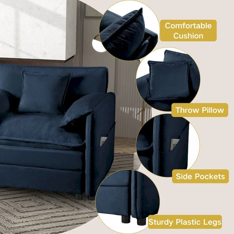 64 Oversized Chenille 2-Seater Sofa with DIY Combo & Storage Pockets