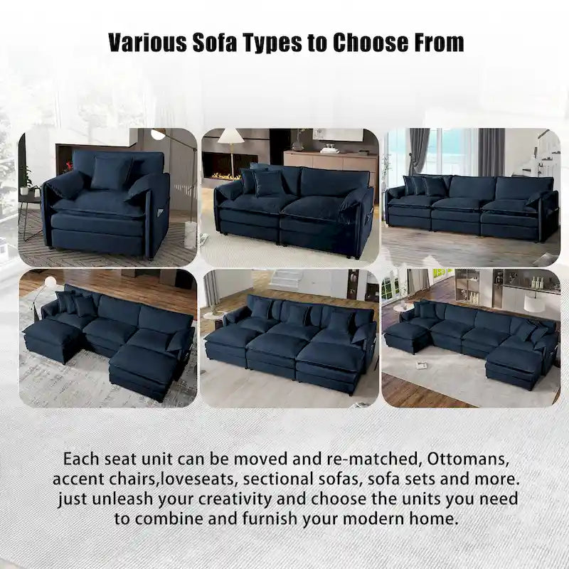 64 Oversized Chenille 2-Seater Sofa with DIY Combo & Storage Pockets