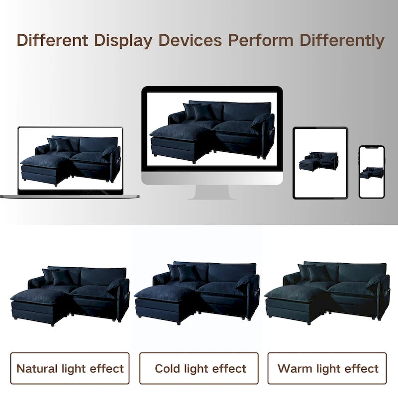 64 Oversized Chenille 2-Seater Sofa with DIY Combo & Storage Pockets