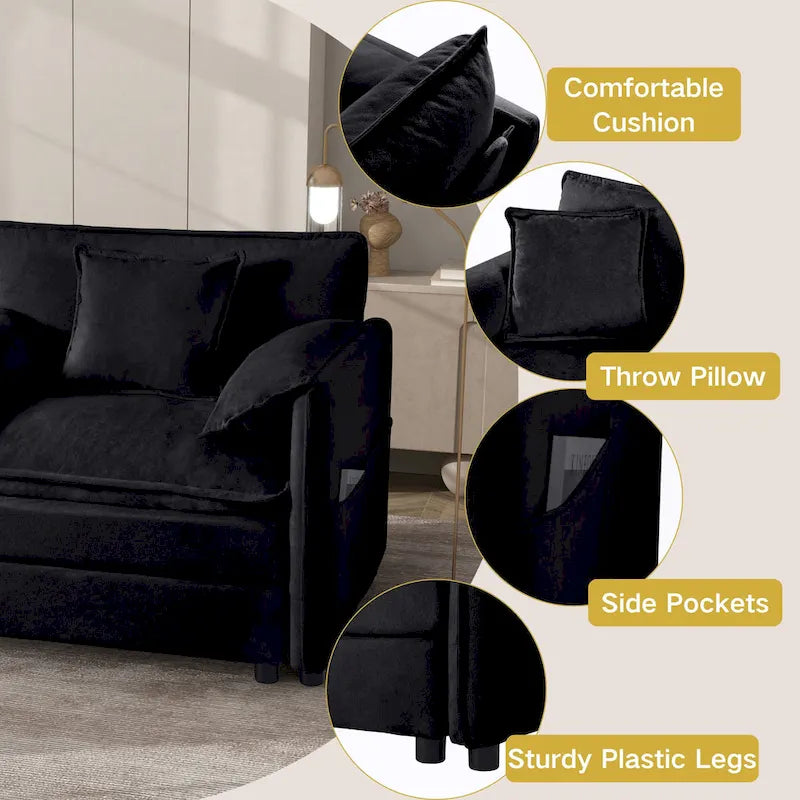 64 Oversized Chenille 2-Seater Sofa with DIY Combo & Storage Pockets