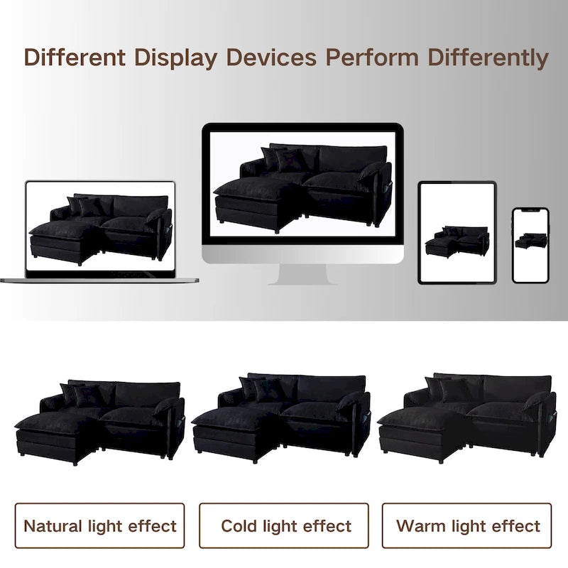 64 Oversized Chenille 2-Seater Sofa with DIY Combo & Storage Pockets