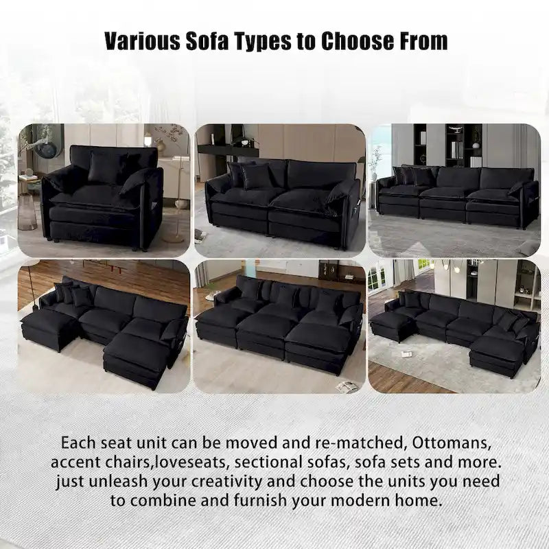 64 Oversized Chenille 2-Seater Sofa with DIY Combo & Storage Pockets