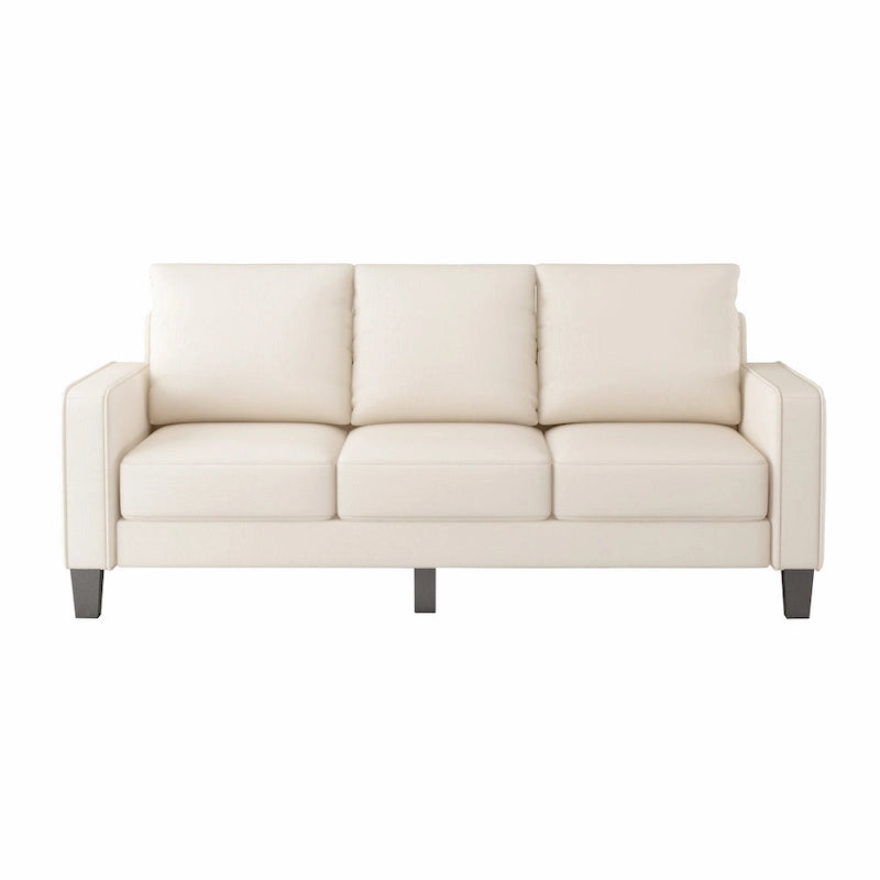 Beige Fabric Sofa with Square Arm and Tufted Back
