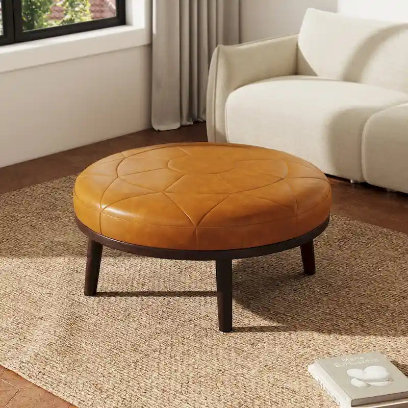 34.5 W Full-Grain Genuine Italian Leather Ottoman by Lumibee