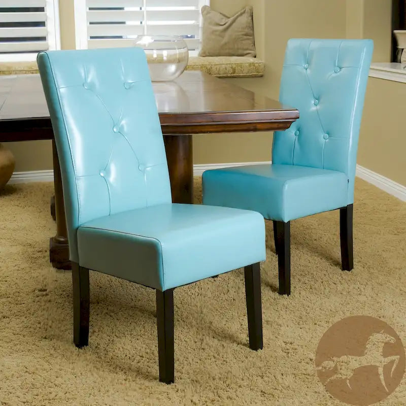 Teal Blue & Dark Brown Tufted Dining Chair, Set of 2