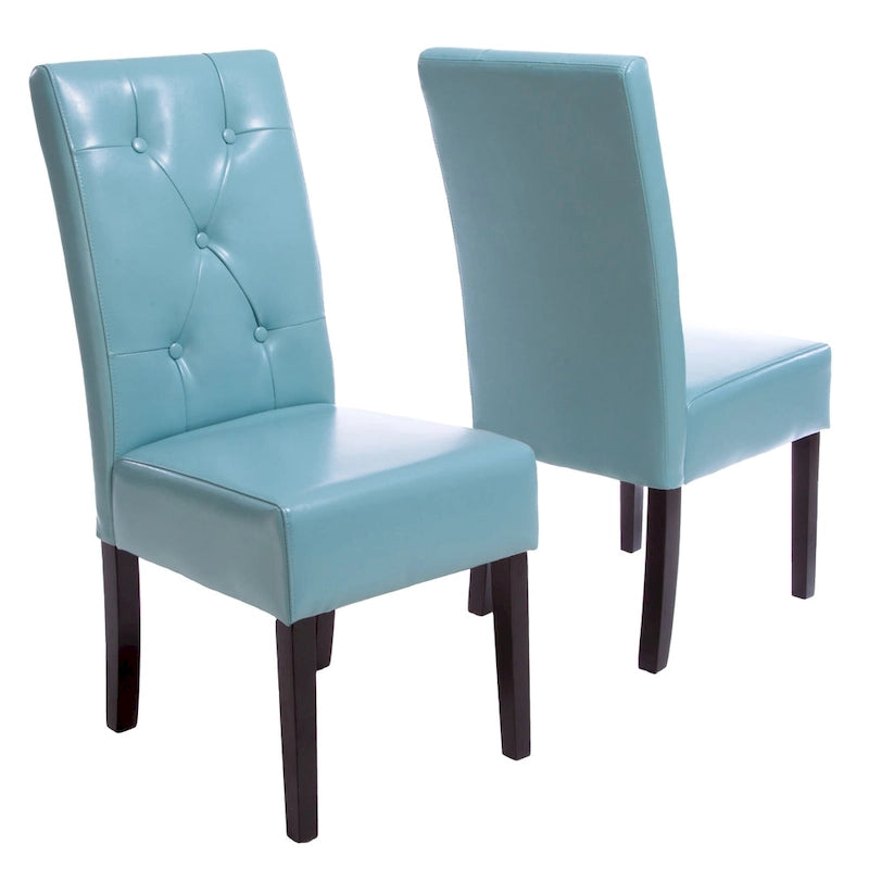 Teal Blue & Dark Brown Tufted Dining Chair, Set of 2