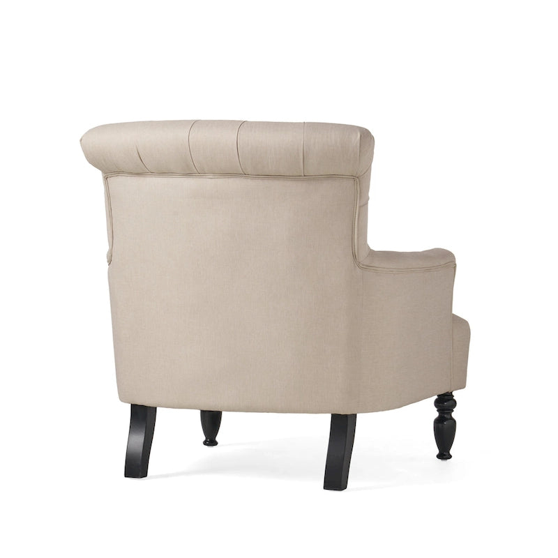 Tufted Club Armchair with Rolled Backrest – Beige / Teal / Gray, 1-Seat