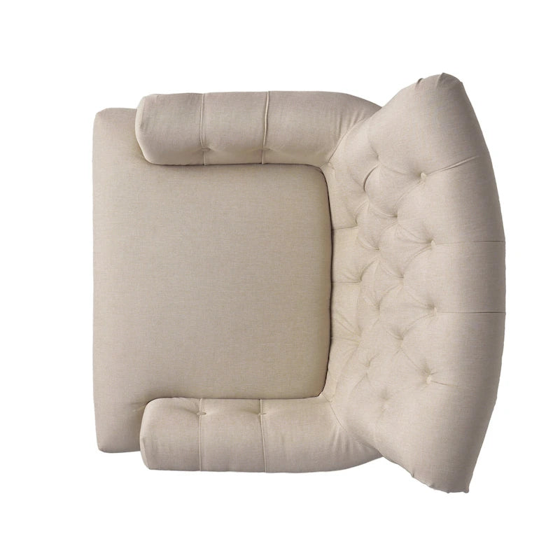 Tufted Club Armchair with Rolled Backrest – Beige / Teal / Gray, 1-Seat
