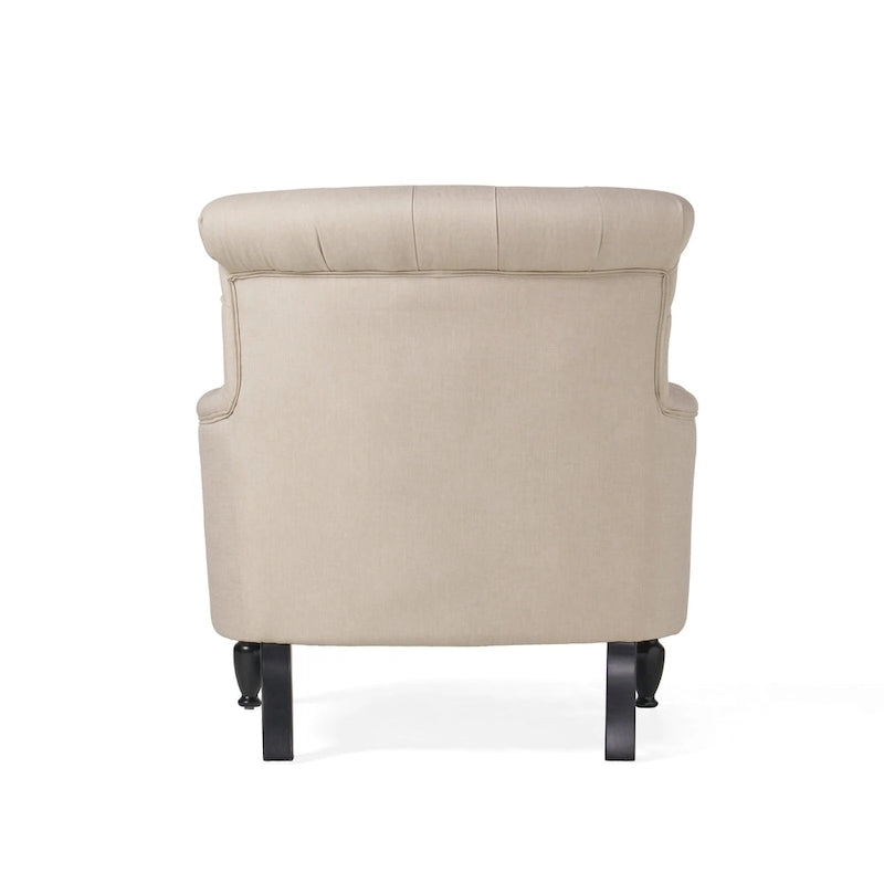 Tufted Club Armchair with Rolled Backrest – Beige / Teal / Gray, 1-Seat