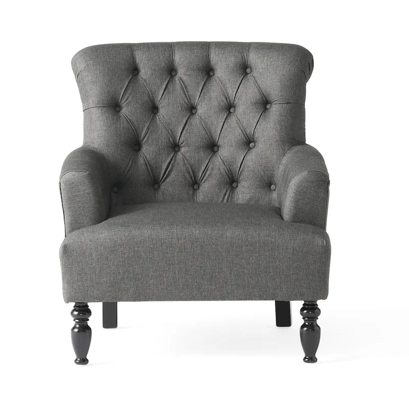 Tufted Club Armchair with Rolled Backrest – Beige / Teal / Gray, 1-Seat