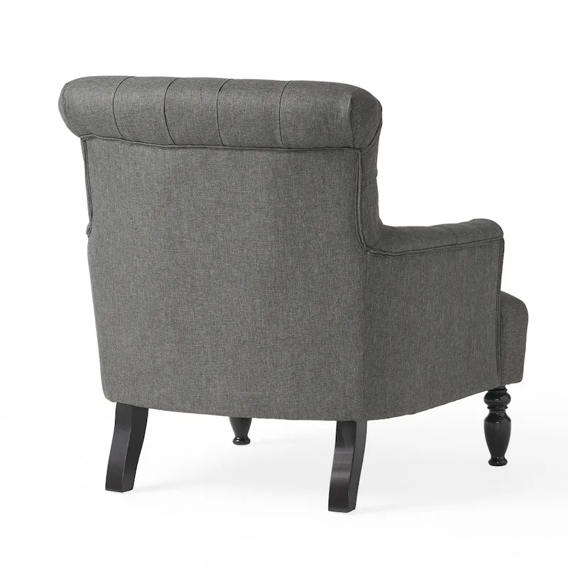 Tufted Club Armchair with Rolled Backrest – Beige / Teal / Gray, 1-Seat