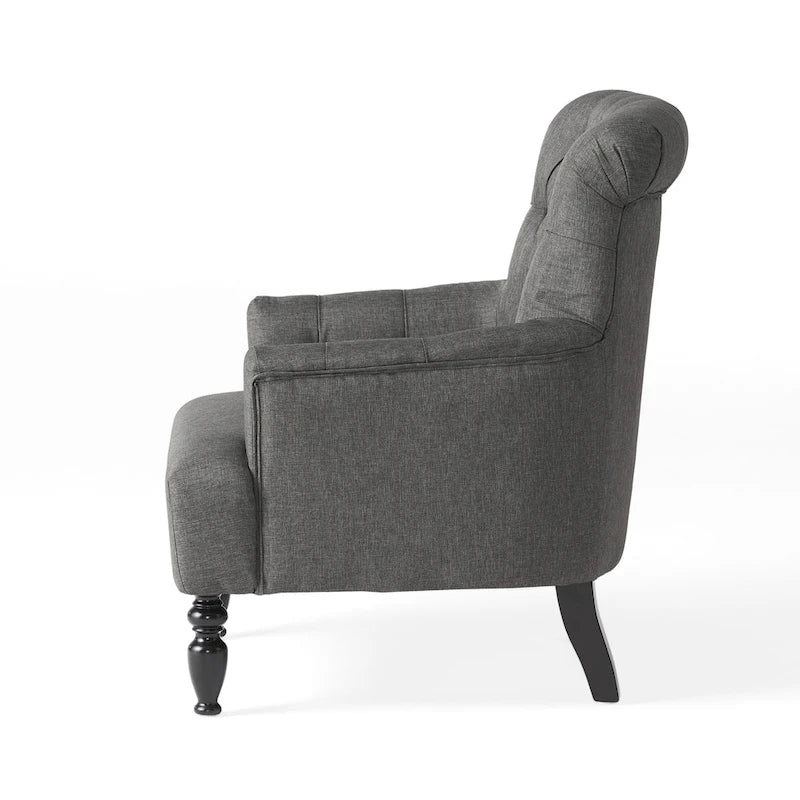 Tufted Club Armchair with Rolled Backrest – Beige / Teal / Gray, 1-Seat