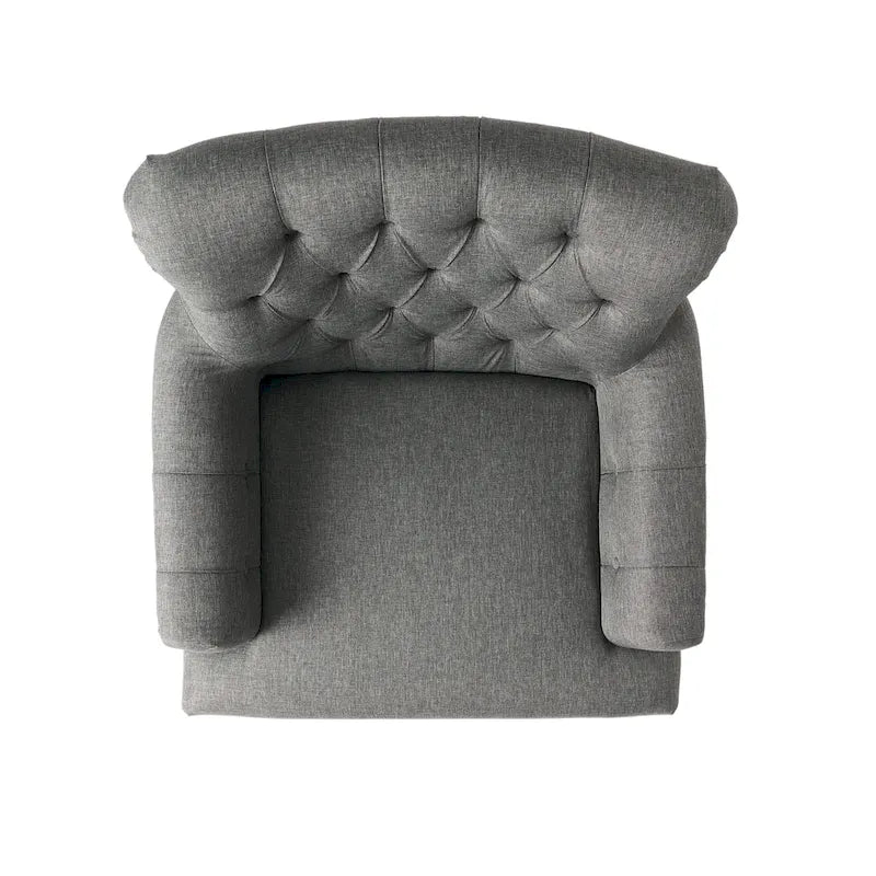 Tufted Club Armchair with Rolled Backrest – Beige / Teal / Gray, 1-Seat