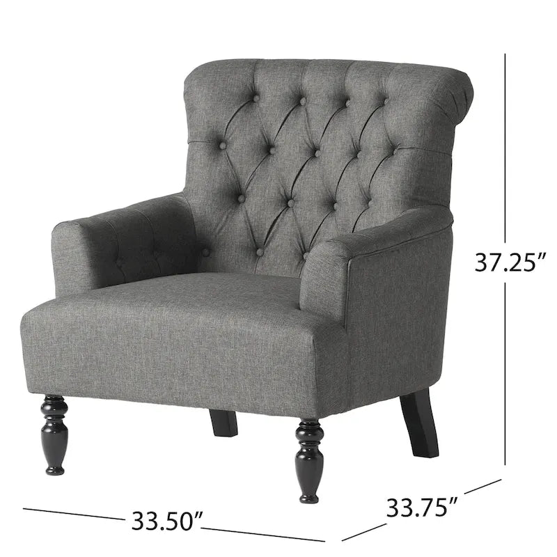 Tufted Club Armchair with Rolled Backrest – Beige / Teal / Gray, 1-Seat