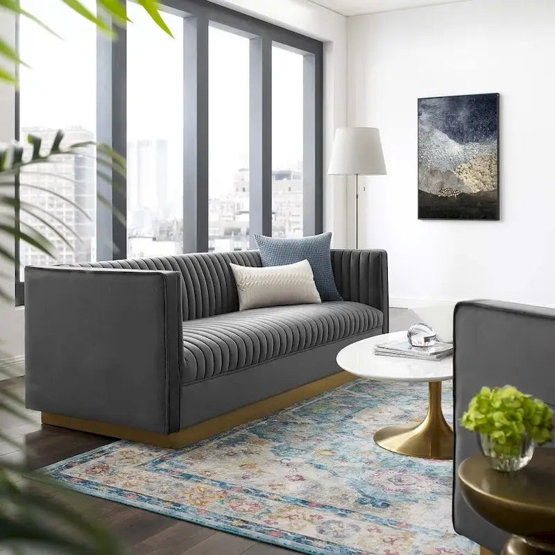 Perez Vertical Channel Tufted Velvet Sofa