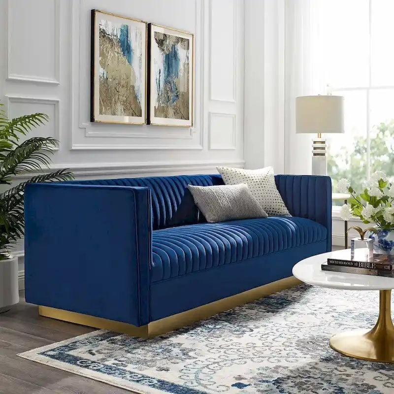 Perez Vertical Channel Tufted Velvet Sofa