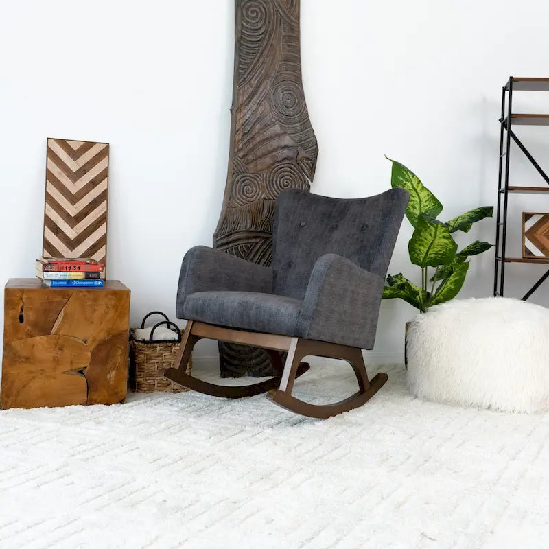 Cara Mid Century Modern Velvet Rocker Livingroom and Bedroom Chairs in Grey