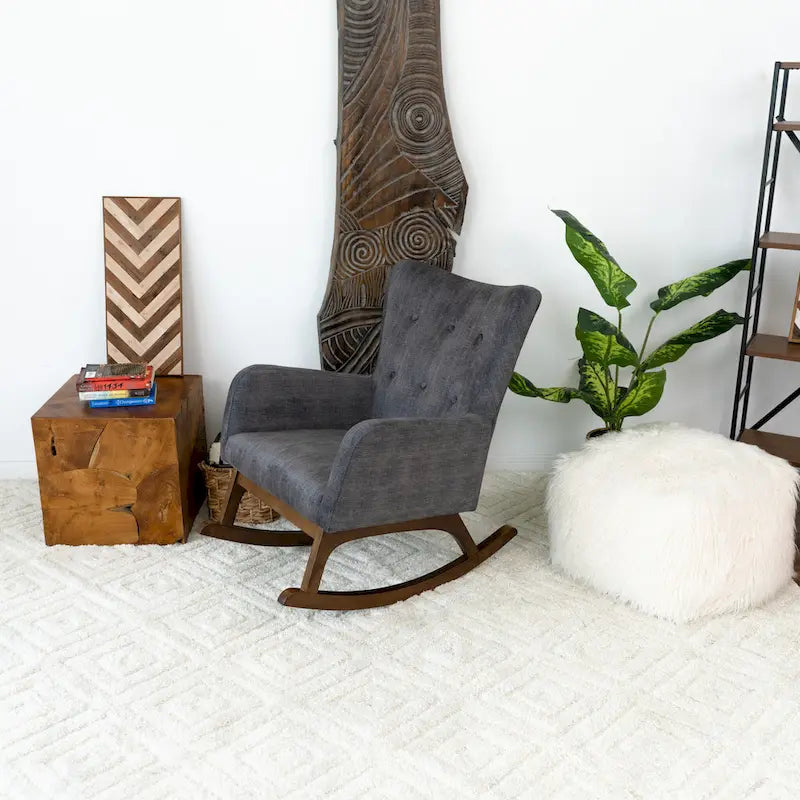 Cara Mid Century Modern Velvet Rocker Livingroom and Bedroom Chairs in Grey